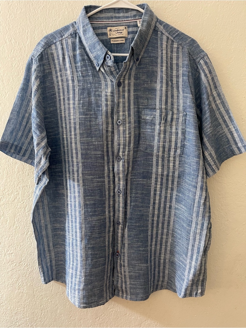 Weatherproof Washable Linen Striped Short-Sleeve Button-Down Shirt Men Size XL
